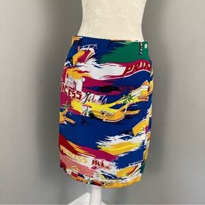 Vintage 90s deadstock 100% silk true wrap skirt novelty princess islands fits 8